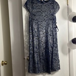 Elegant blue and silver midi dress